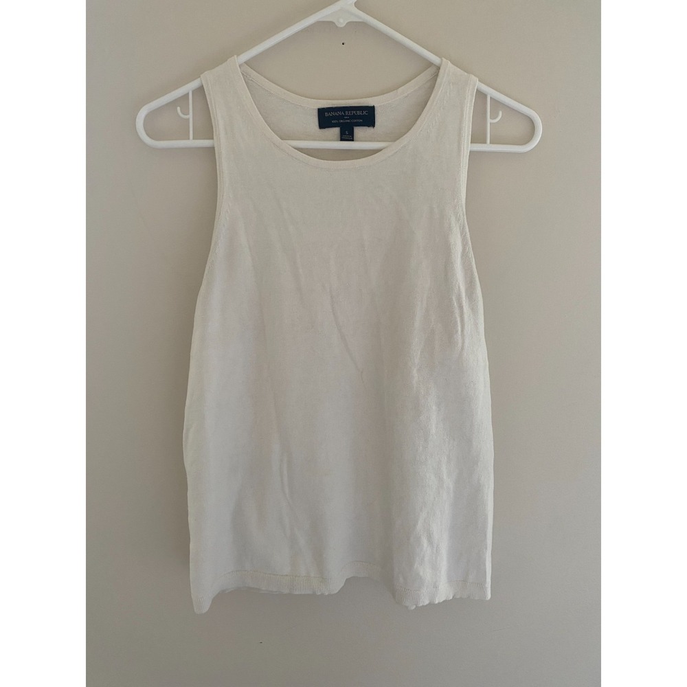 Banana Republic Women's Small Ivory Knit Tank Top 100% Organic Cotton Sleeveless